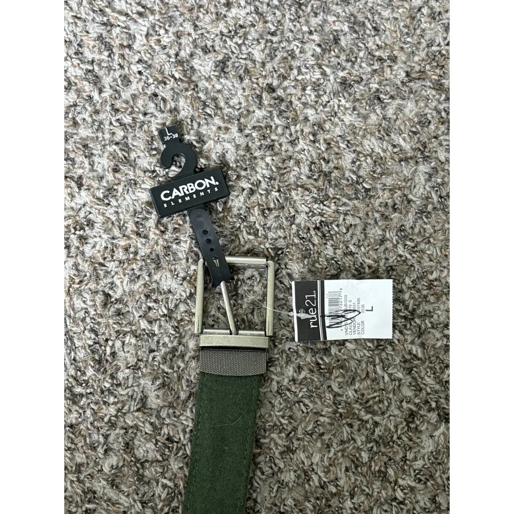 Carbon Elements Belt Large Reversible Green Wool Brown Faux Leather NWT Skater